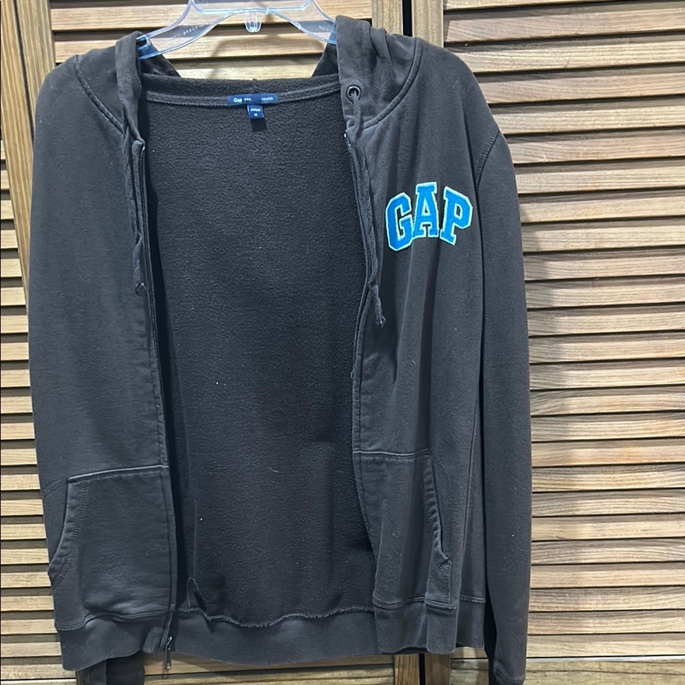 GAP Brown Zip-Up Hoodie with Blue Lettering